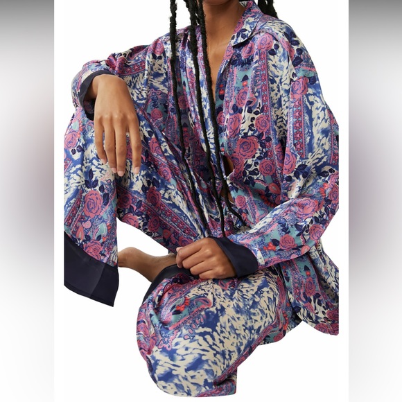 Free People Pink and Blue Floral Pajama Set - Picture 4 of 14